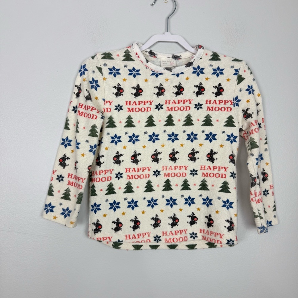 Zara Kids Holiday Sweater Sz 3-4 Boy Girl Reindeer Christmas Tree